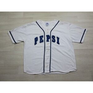 VTG 90s Pepsi Generation Next Logo Baseball Jersey White Blue Embroidered (2XL)